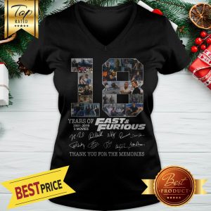 Official 18 Years Of Fast And Furious 2001 2019 9 Movies Dwayne Johnson Vin Diesel Paul Walker Signature V-neck