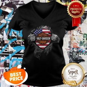 Motor Harley Davidson Cycles Blood Inside Me American Flag V-neck