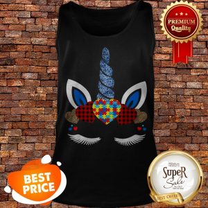 Nice Autism Awareness Unicorn Face Red Plaid Leopard Print Hearts Tank Top