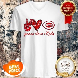 Nice Peace Love Cincinnati Reds Logo V-neck