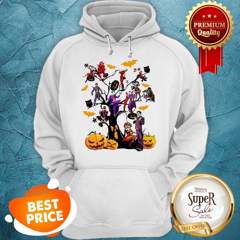 Pretty Joker And Harley Halloween Tree Hoodie Pretty Joker And Harley Halloween Tree Hoodie