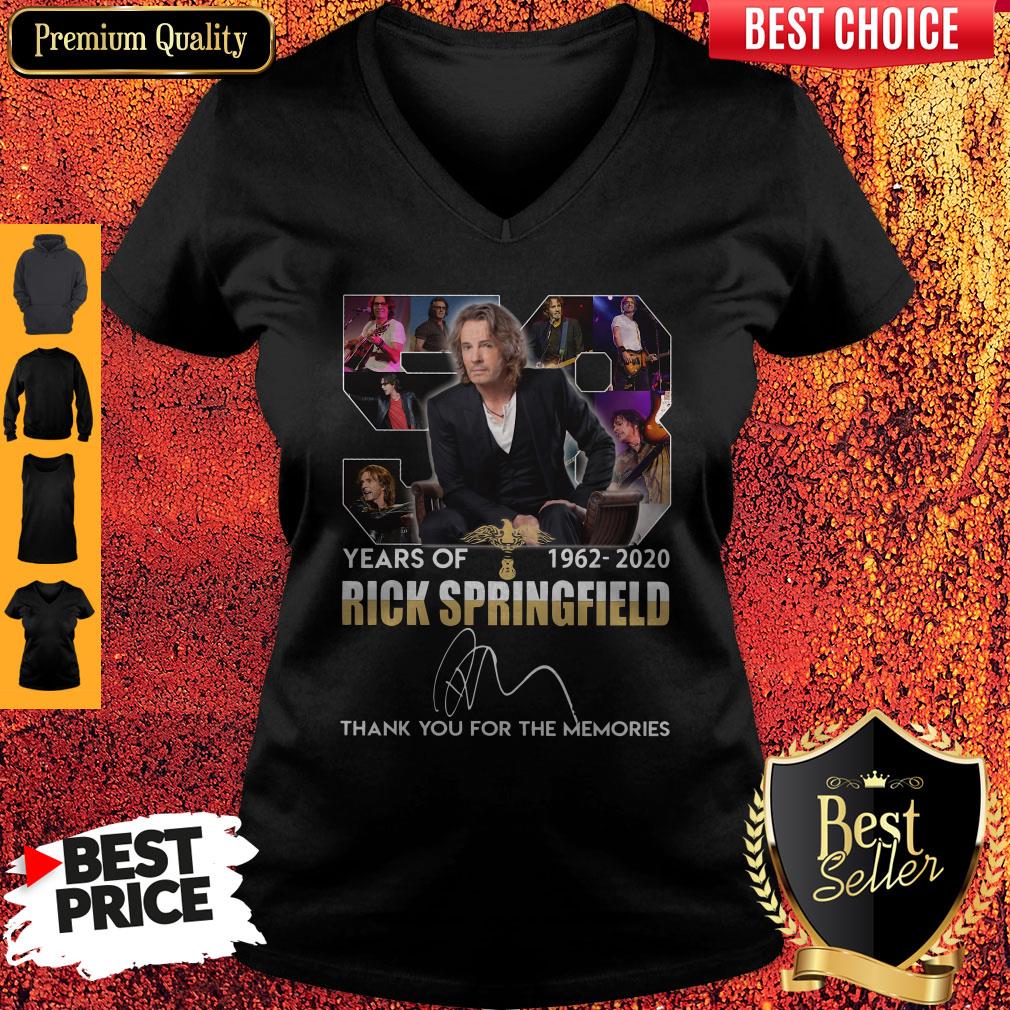 58 Years Of 1962-2020 Rick Springfield Thank You For The Memories Signature V-neck 58 Years Of 1962-2020 Rick Springfield Thank You For The Memories Signature V-neck