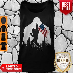 Good Bigfoot Rock And Roll American Flag In The Forest Tank Top