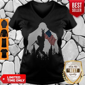Good Bigfoot Rock And Roll American Flag In The Forest V-neck