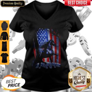 Official Horse American Flag Veteran Independence Day V-neck