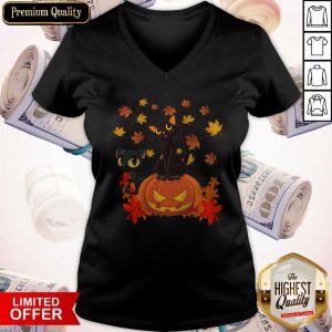 Nice Black Cats Pumpkin Halloween V-neck