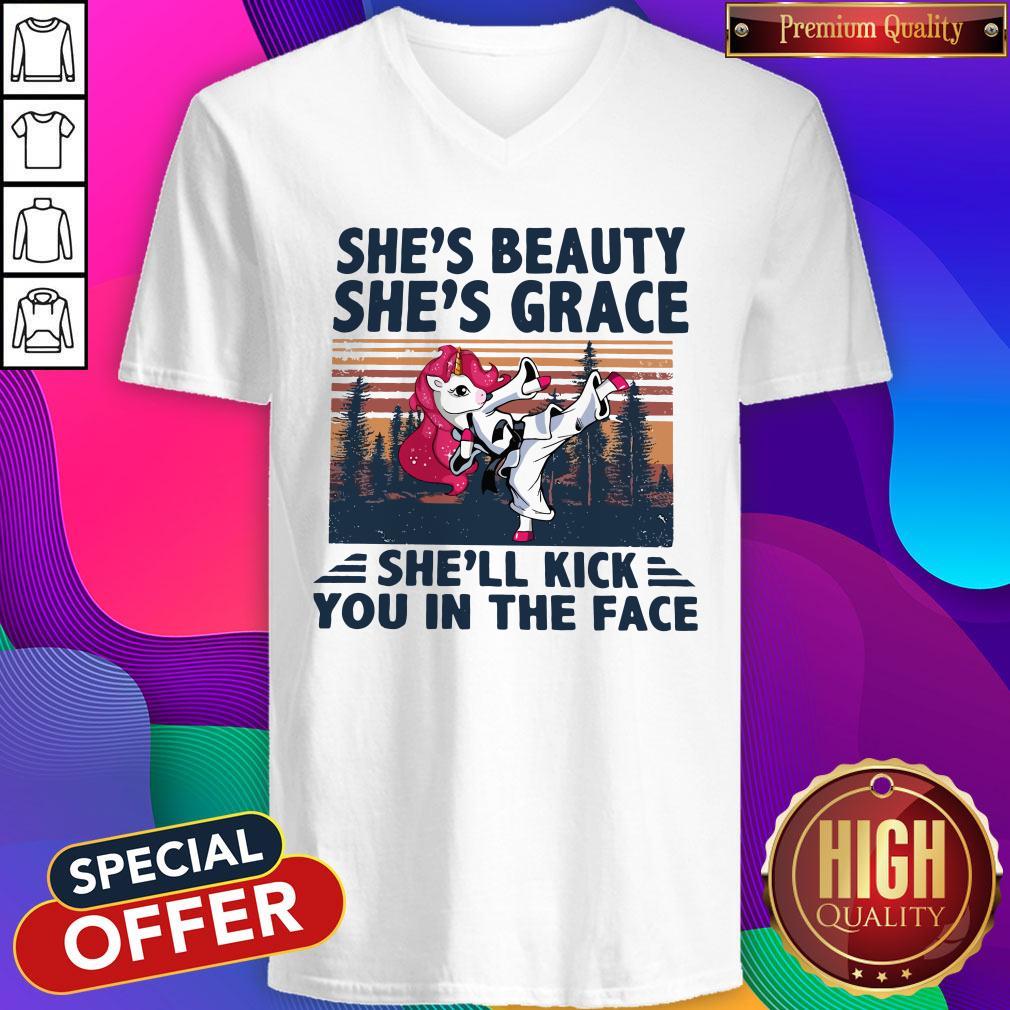 Unicorn Karate She’s Beauty She’s Grace She’ll Kick You In The Face V-neck Unicorn Karate She’s Beauty She’s Grace She’ll Kick You In The Face V-neck