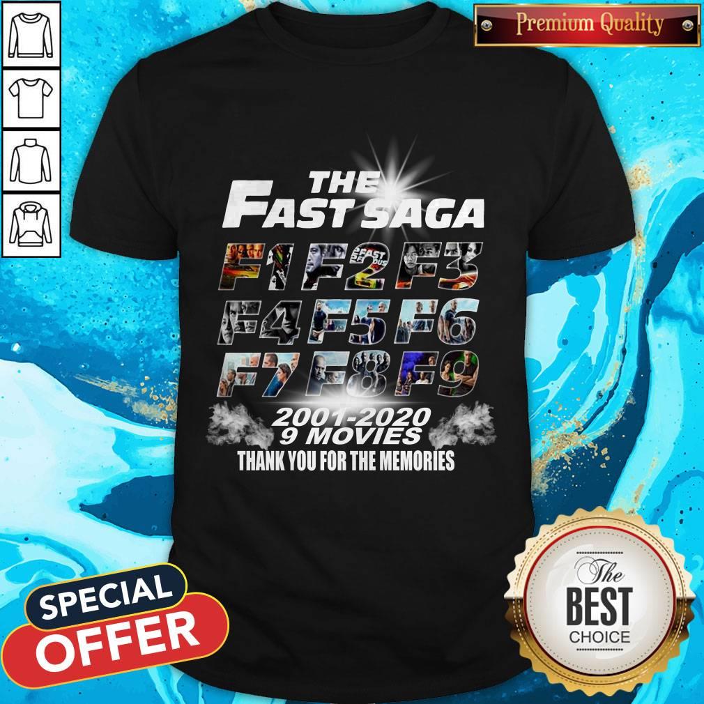Awesome The Fast Saga F1 F2 F3 F4 F5 F6 F7 F8 F9 2001 2020 9 Movie Thank You For The Memories Shirt Awesome The Fast Saga F1 F2 F3 F4 F5 F6 F7 F8 F9 2001 2020 9 Movie Thank You For The Memories Shirt