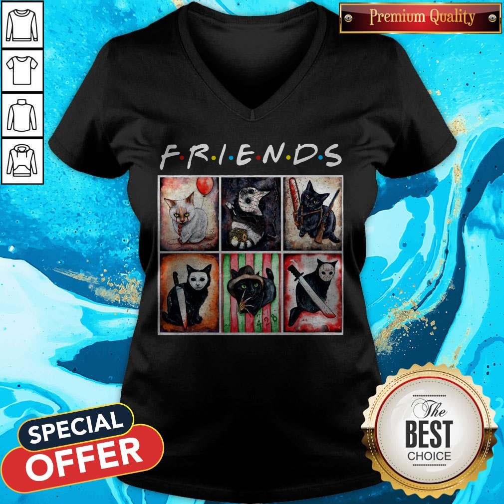 Funny Horror Characters Cat Version Friends Shirt Funny Horror Characters Cat Version Friends V-neck