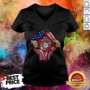 Marines Inside Heart American Flag V-neck