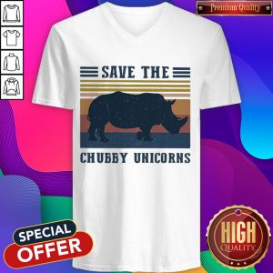 Official Save The Chubby Unicorns Vintage Retro V-neck
