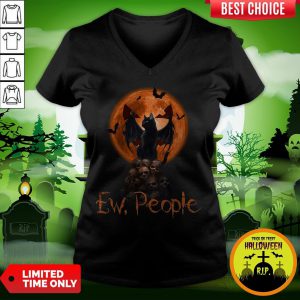 Ew People Black Cat Bats Moon Skull Halloween V-neck