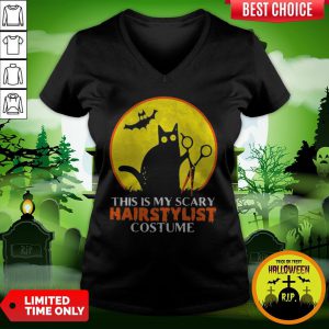 Halloween Black Cat This Is My Scary Hairstylist Costume Sunset V-neck