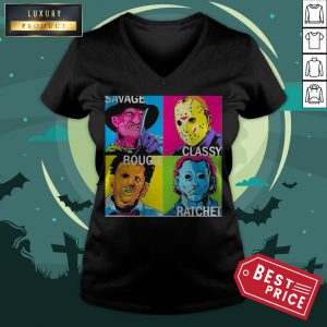 Halloween Horror Characters Savage Classy Bougie Ratchet Art V-neck