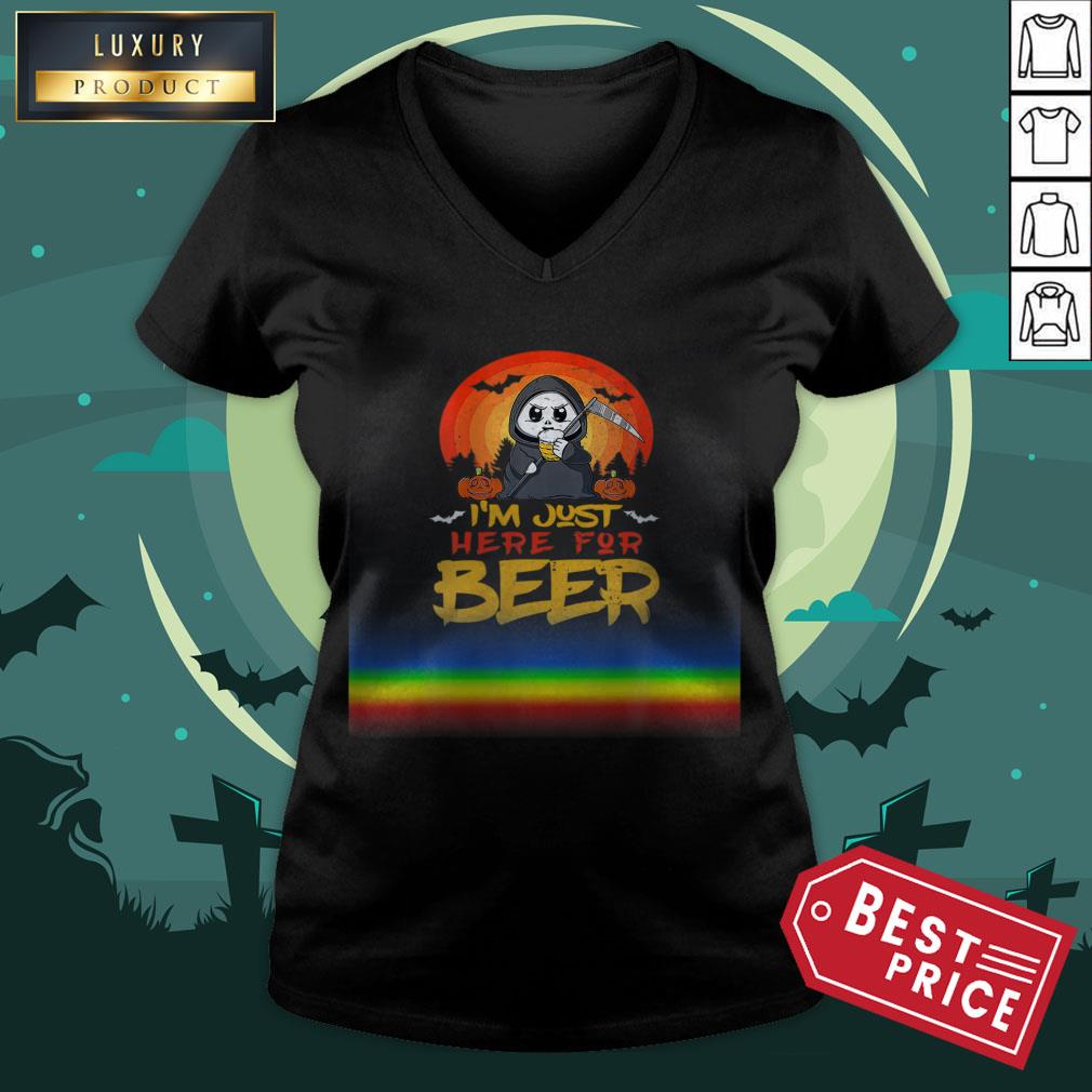I'm Just Here For Beer Halloween Halo Funny Ghost Shirt I'm Just Here For Beer Halloween Halo Funny Ghost V-neck