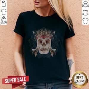 Native American Inspired Sugar Skulls Mandala Flowers Day Dead V-neck