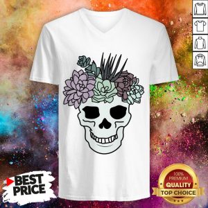 Pretty Aesthetic Sugar Skull Succulent Plant Head Day Of Dead Muertos V-neck