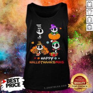 Cute Jack Skellington Happy Hallothanksmas Halloween Christmas Tank Top - Design By T-shirtbear.com