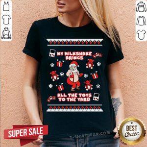Lovely Santa My Milkshake Brings All The Toys To The Yard Christmas V-neck - Design By T-shirtbear.com