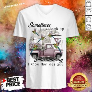 Hummingbird Sometimes I Just Look Up Smile And Say I Know That Was You V-neck - Design By T-shirtbear.com