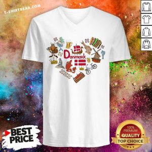 Cute Danish Symbols In Heart Shape Concept V-neck - Design By T-shirtbear.com