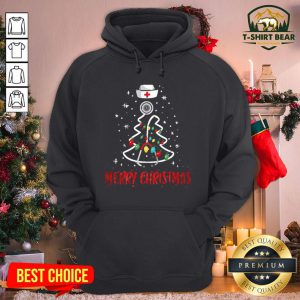 Pretty Merry Christmas Nurse Shirt Stethoscope Tree Lights Gift Hoodie - Design by T-shirtBear.com