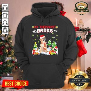 Puggle Hat Santa My Therapist Barks Happy Merry Christmas Hoodie - Design by T-shirtBear.com