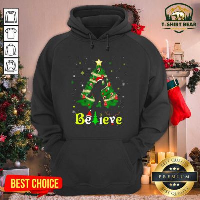 Bigfoot Believe Christmas Tree Merry Xmas Hoodie - Design by T-shirtbear.com