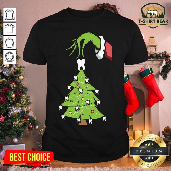 Nice Grinch Hand Holding Tooth Dental Tree Christmas Shirt - Design By T-shirtbear.com