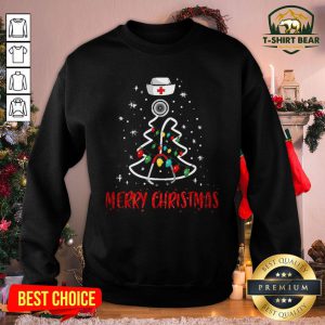 Pretty Merry Christmas Nurse Shirt Stethoscope Tree Lights Gift Sweatshirt - Design by T-shirtBear.com