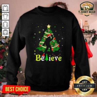 Bigfoot Believe Christmas Tree Merry Xmas Sweatshirt - Design by T-shirtbear.com
