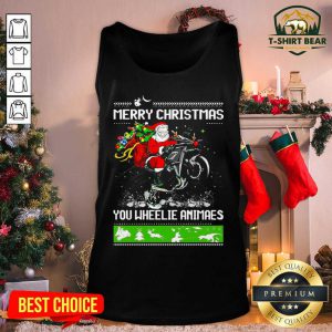 Santa Claus Motorcycle Merry Christmas You Wheelie Animals Tank Top - Design by T-shirtBear.com