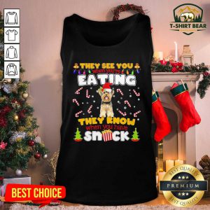 Yorkie Hat Santa They See You When You’re Eating They Know When You Have Snack Tank Top - Design by T-shirtBear.com