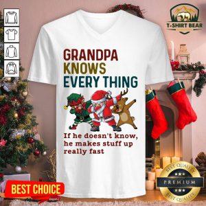 Original Santa Reindeer Dabbing Grandpa Knows Everything V-neck - Design By T-shirtbear.com