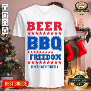 Nice American Flag Beer BBQ Freedom In That Order V-neck - Design By T-shirtbear.com