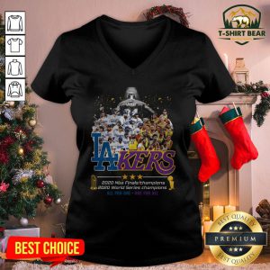 Hot Los Angeles Legend LA Laker And LA Dodgers 2020 NBA Finals Champions 2020 World Series Champion V-neck - Design By T-shirtbear.com