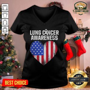Originall Lung Cancer Awareness Heart American Flag V-neck - Design By T-shirtbear.com