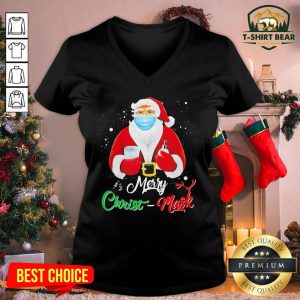 Cute Santa Face Mask Merry Christmas 2020 Quarantine V-neck - Design By T-shirtbear.com