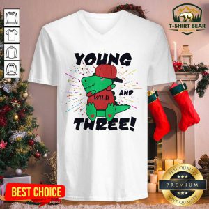 Young Wild And Three Dabbing Dinosaur Trex Birthday V-neck - Design by T-shirtBear.com