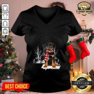 Rottweiler Snow Scarf Christmas V-neck - Design by T-shirtBear.com