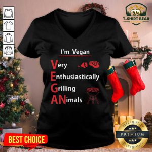 I’m Vegan Very Enthusiastically Grilling Animals V-neck - Design by T-shirtBear.com