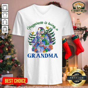 Happiness Is Being A Grandma Snowman Christmas Tree Xmas V-neck - Design by T-shirtbear.com