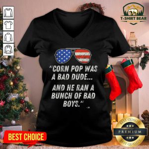 Corn Pop Was A Bad Dude And He Ran A Bunch Of Bad Boys Sunglasses American Flag V-neck - Design by T-shirtbear.com