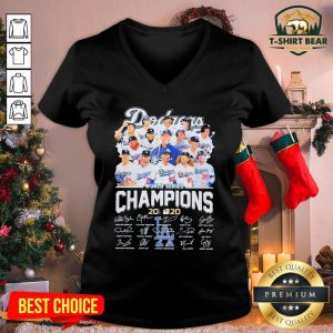 Top Los Angeles Dodgers World Series Champions MLB 2020 Signatures V-neck - Design By T-shirtbear.com