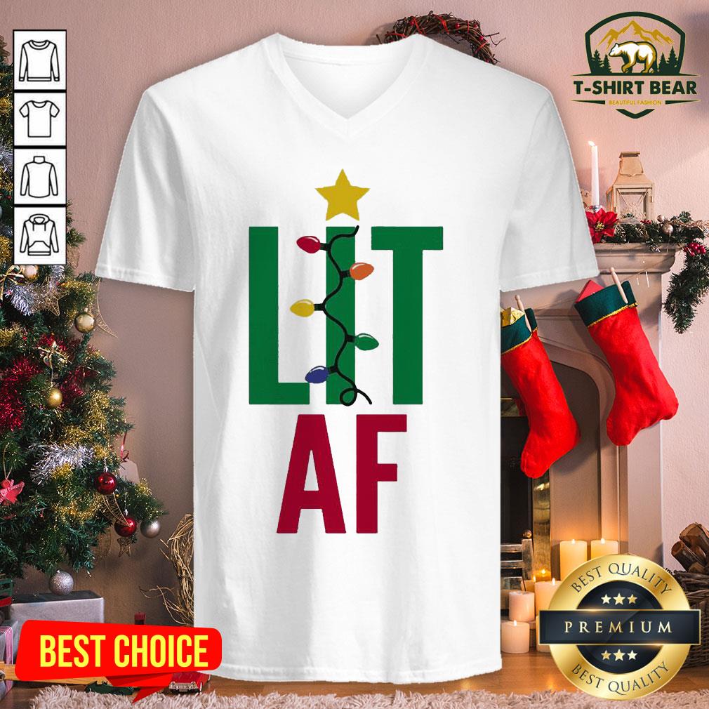 Hot Lit Af Light Christmas V-neck - Design By T-shirtbear.com Hot Lit Af Light Christmas V-neck - Design By T-shirtbear.com