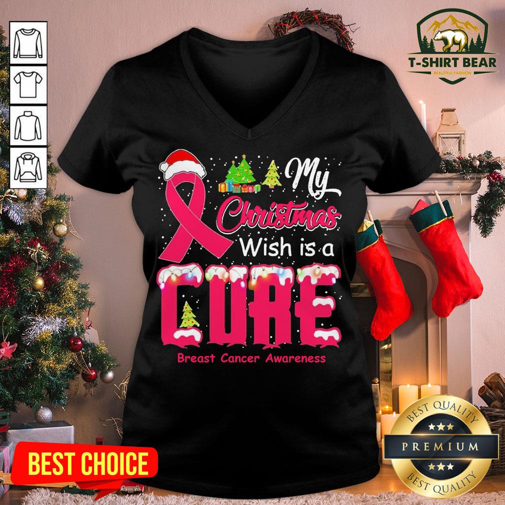 Hot My Christmas Wish Is A Cure Breast Cancer Awareness V-neck - Design By T-shirtbear.com Hot My Christmas Wish Is A Cure Breast Cancer Awareness V-neck - Design By T-shirtbear.com