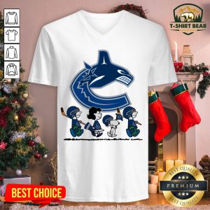 Cool Snoopy And Friend Playing Vancouver Canucks V-neck - Design By T-shirtbear.com