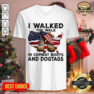 I Walked The Walk In Combat Boots And Dogtags Shoe American Flag V-neck - Design by T-shirtbear.com