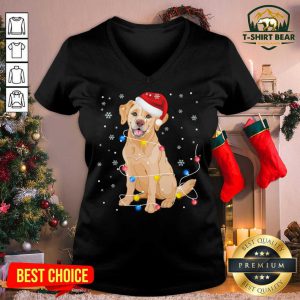Labrador Dog Santa Hat Christmas Lights Xmas V-neck - Design by T-shirtbear.com