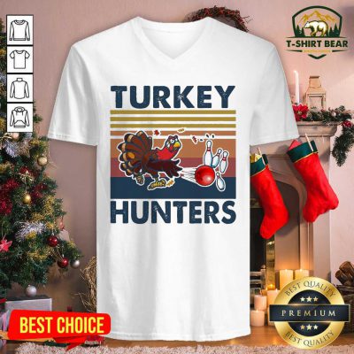 Bowling Turkey Hunters Vintage Retro V-neck - Design by T-shirtbear.com